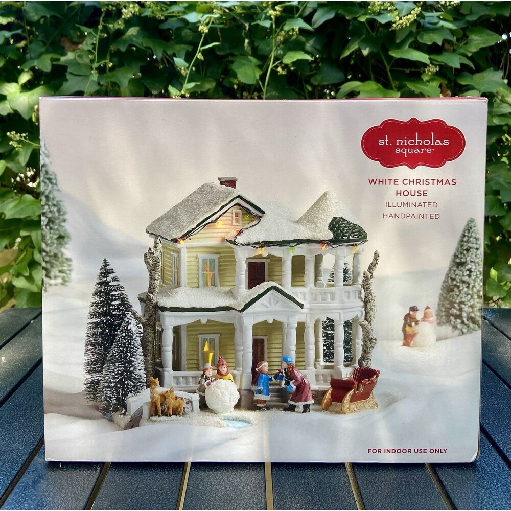 St Nicholas Square Village - White Christmas House LED Lighted  - New in Box